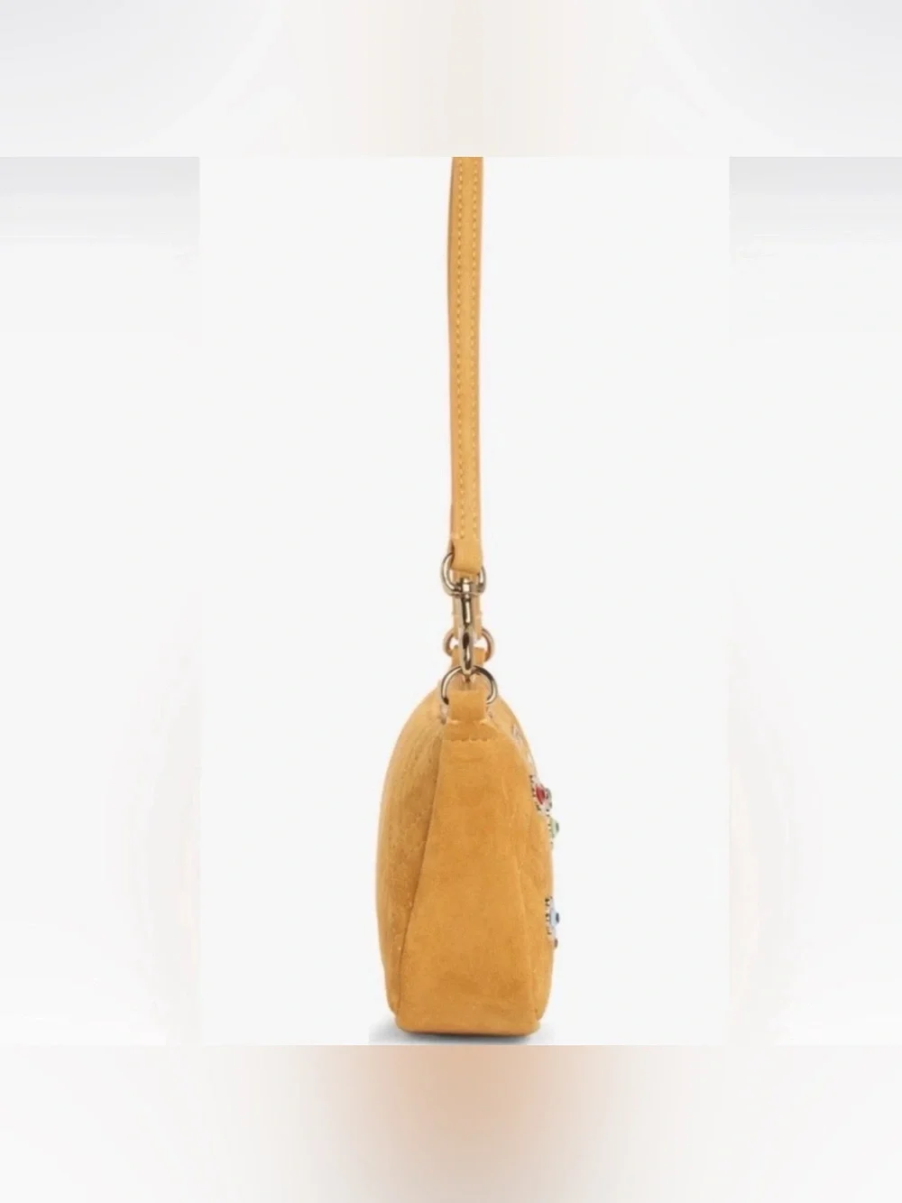 Kurt Geiger Yellow Quilted Suede Shoulder Bag with Floral Studs